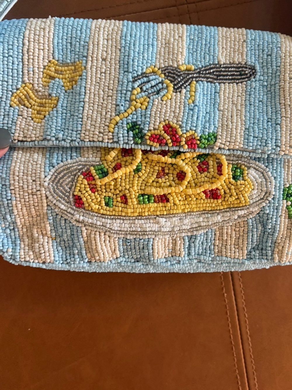 Sol & Mer Hand-Beaded Spaghetti Pasta Bag Beaded Novelty Shoulder Purse NWT - Picture 2 of 7
